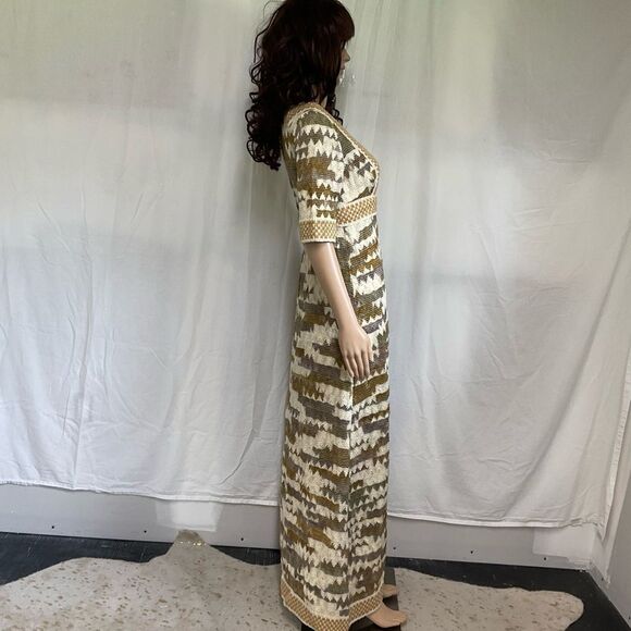 Rare Jean Varon vintage 1970’s ombre geometric wool knit boho maxi dress S - Picture 8 of 16